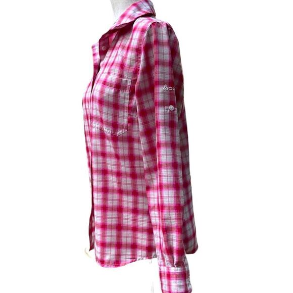Odlo Pink Plaid Button Down Rugged Top Blouse Shirt Designed for Layering Size S - Picture 4 of 13